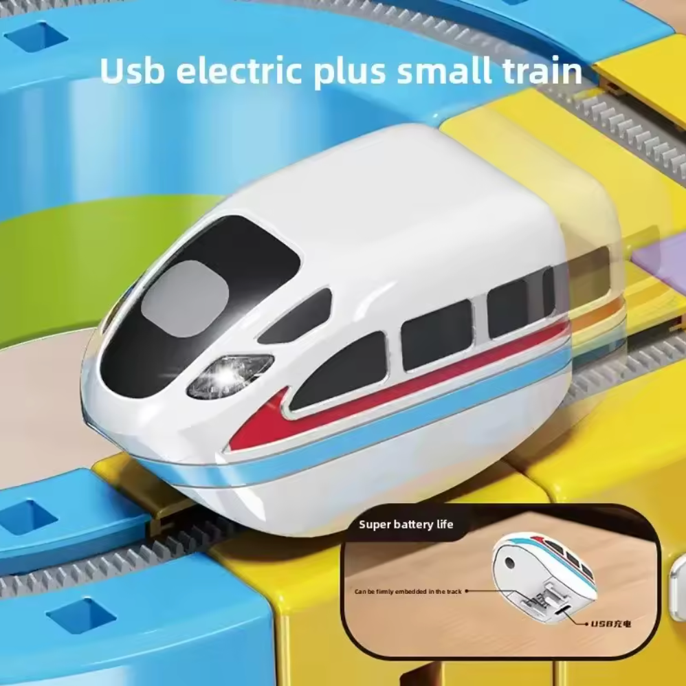 Magnetic cube track toy set with car shown from an angled perspective